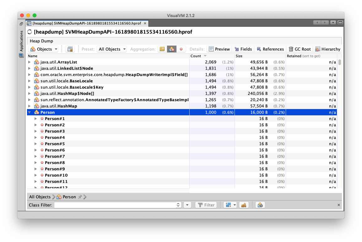 Native Image Heap Dump View in VisualVM